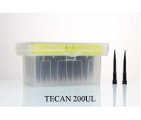 Наконечники Tecan 200 мкл, черные, токопроводящие, с фильтром, стерильные, в штативе, сертифицированные на отсутствие ДНК, ДНКаз, РНК и пирогенов. 96шт/штатив